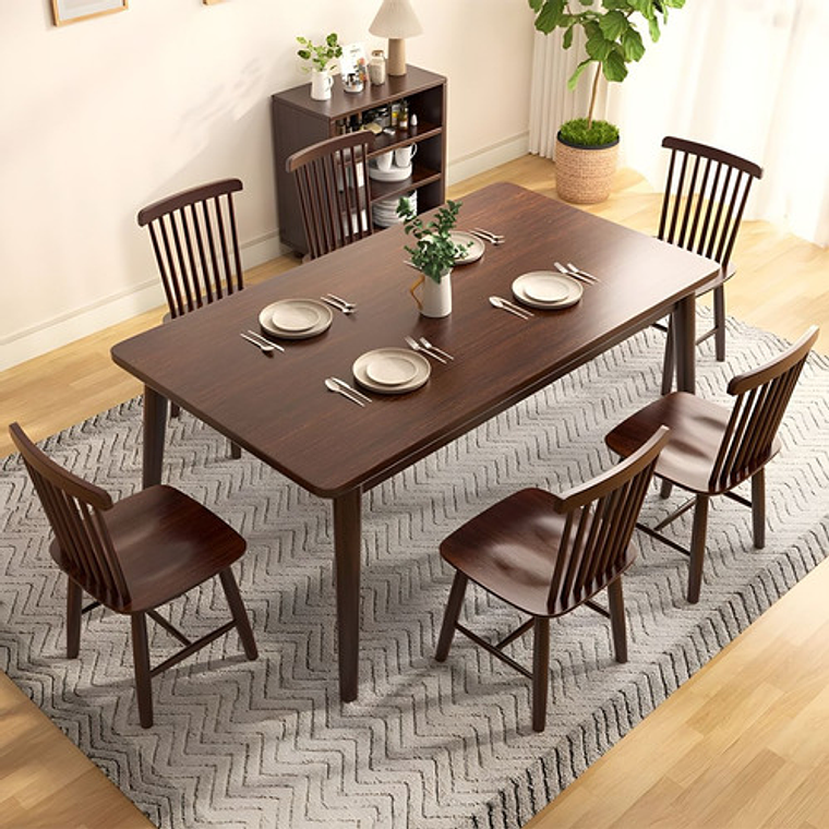 Mesa Con 6 Sillas Windsor Madera Nogal 120x70 4