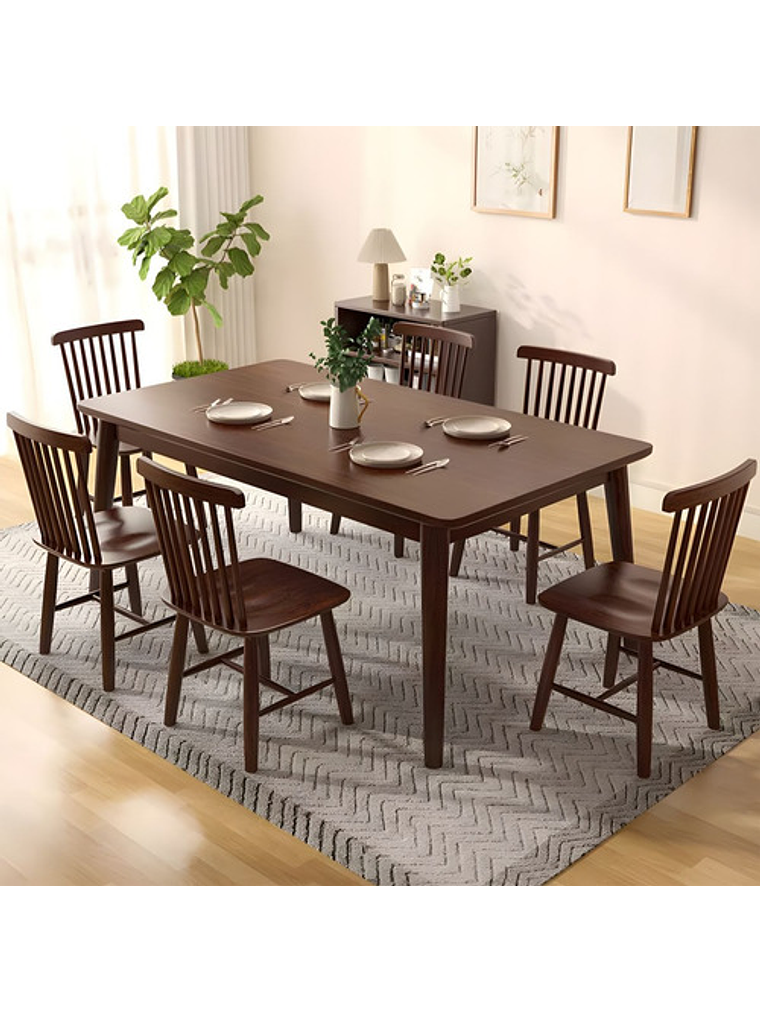 Mesa Con 6 Sillas Windsor Madera Nogal 120x70 5