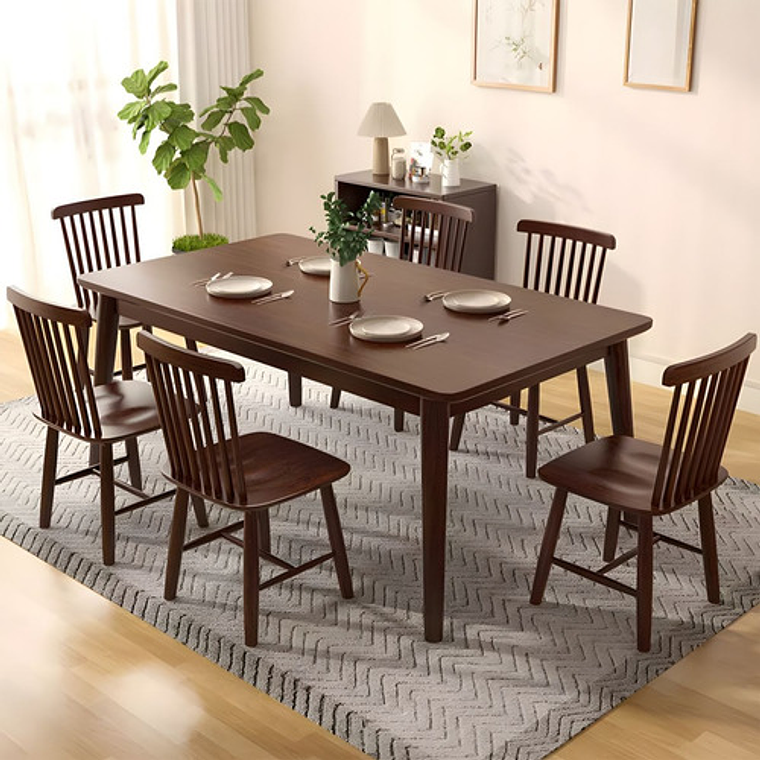 Mesa Con 6 Sillas Windsor Madera Nogal 120x70 5