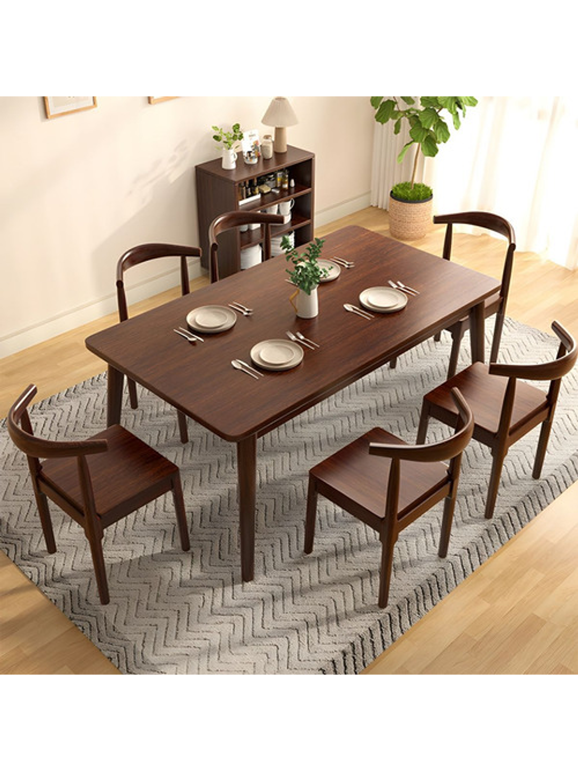 Mesa Con 6 Sillas Windsor Bistró Madera Nogal 130x80 1