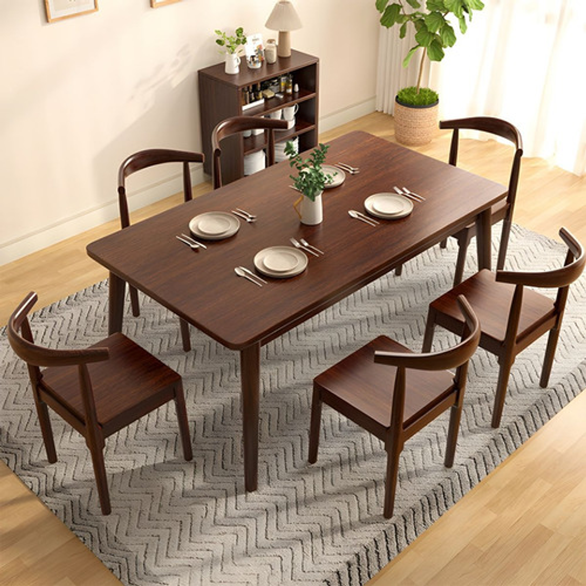 Mesa Con 6 Sillas Windsor Bistró Madera Nogal 130x80 1