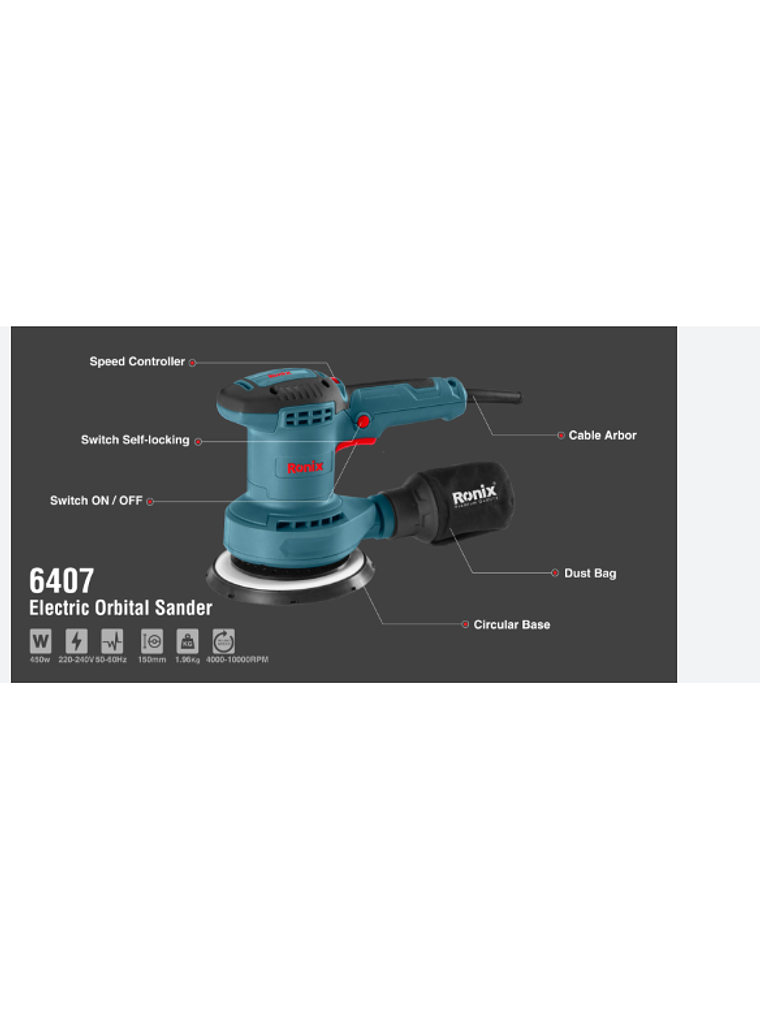 Lijadora Orbital Ronix 6407  150mm 450 Watt 3