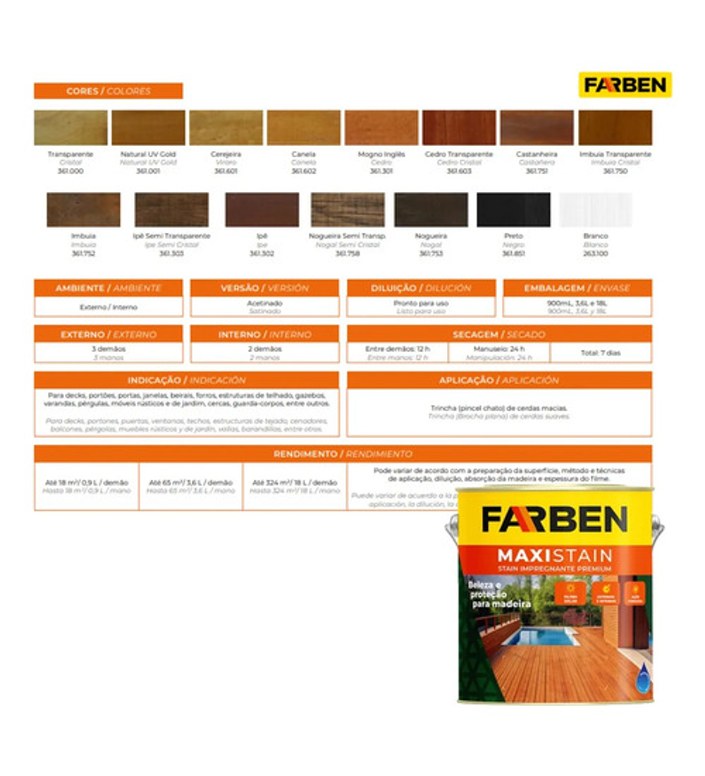 Protector Stain Farben Galón Impregnante Filtro Uv Mate Caoba/mogno