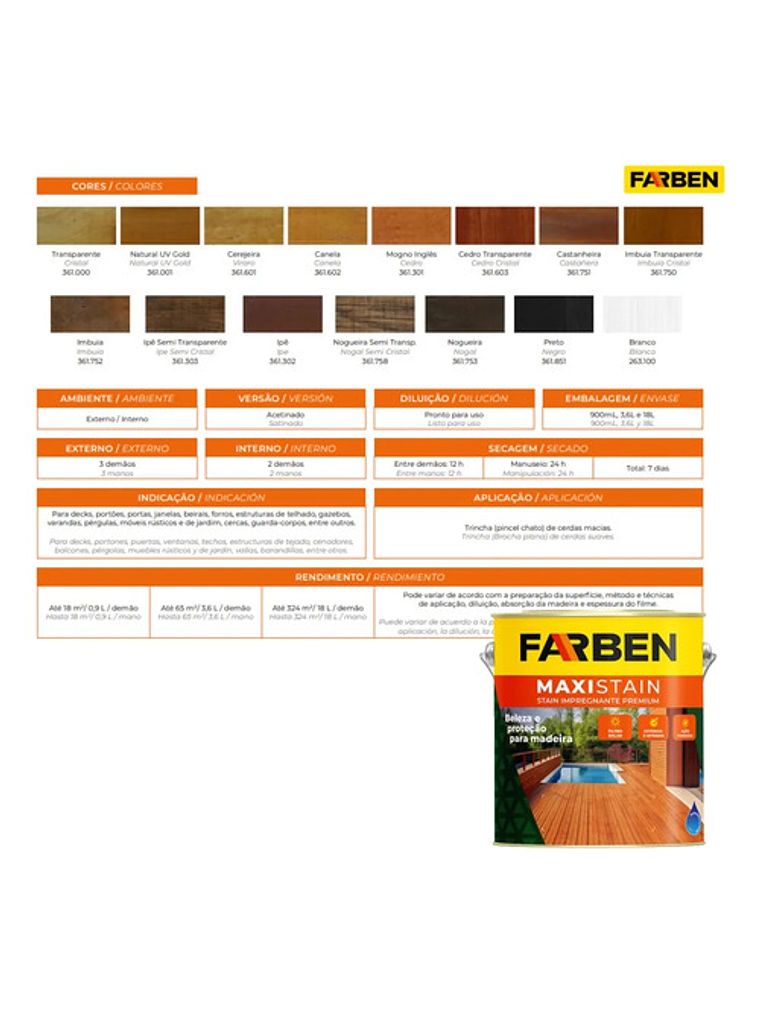 Protector Stain Farben Impregnante Galón Filtro Uv Mate Cerejeira/lenga 3