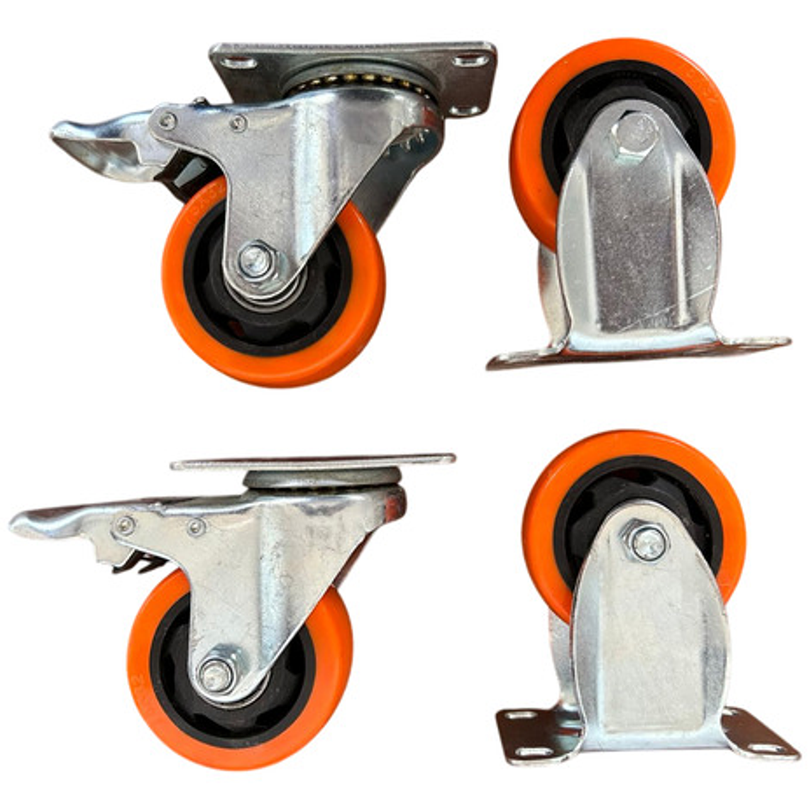 Rueda Carro 5 Pulgadas Set 4 Unid 130kg C/u Pvc. Con Freno 1