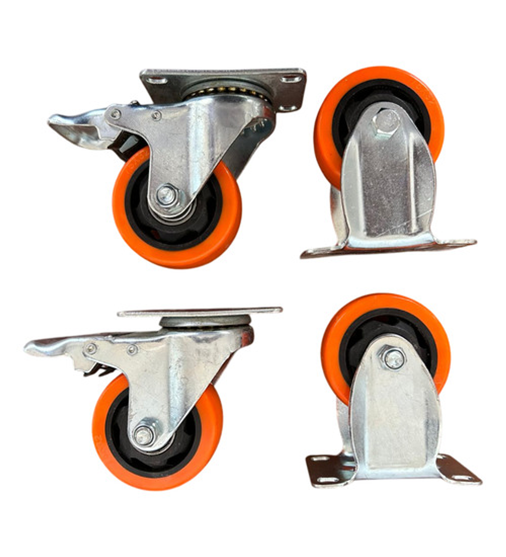Rueda Carro 2,5 Pulgadas Set 4 Unid 65kg C/u Pvc. Con Freno