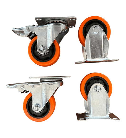 Rueda Carro 2,5 Pulgadas Set 4 Unid 65kg C/u Pvc. Con Freno