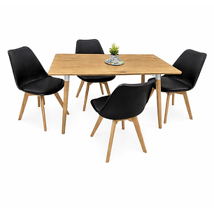 Comedor Con 4 Sillas Tulipa Negra  + Mesa Nordic 120x70