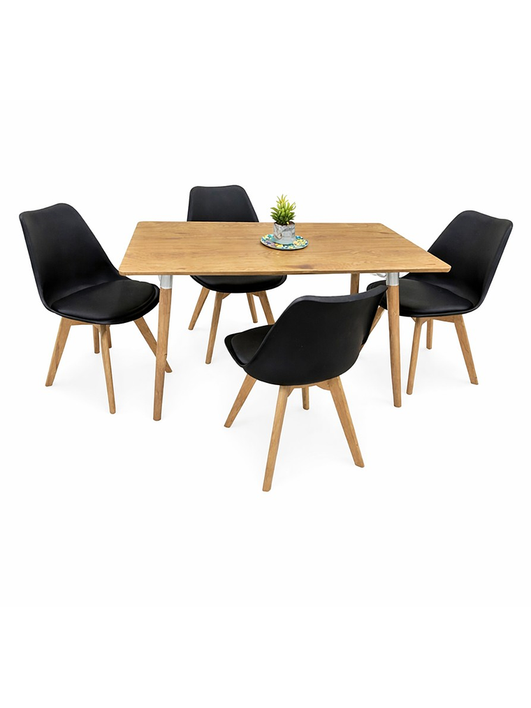 Comedor Con 4 Sillas Tulipa Negra  + Mesa Nordic 120x70 1