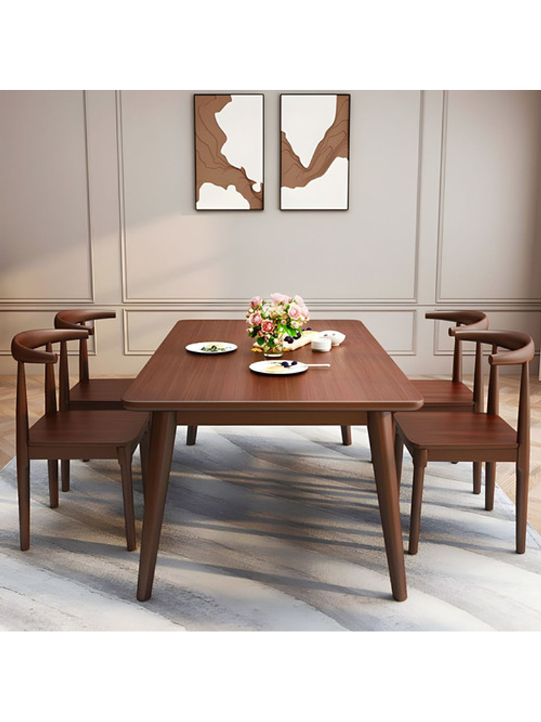 Mesa Con 4 Sillas Windsor Bistró Madera Nogal 120x70 3