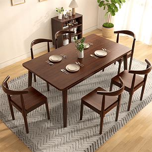 Mesa Con 6 Sillas Windsor Bistró Madera Nogal 120x70