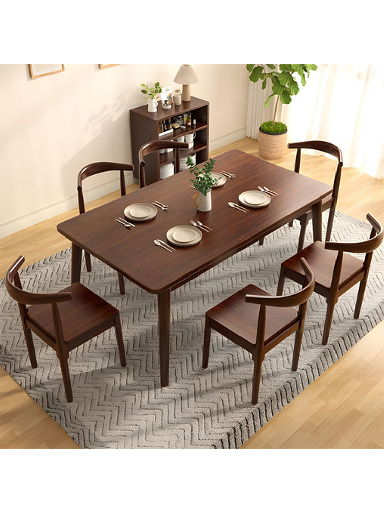 Mesa Con 6 Sillas Windsor Bistró Madera Nogal 120x70 1