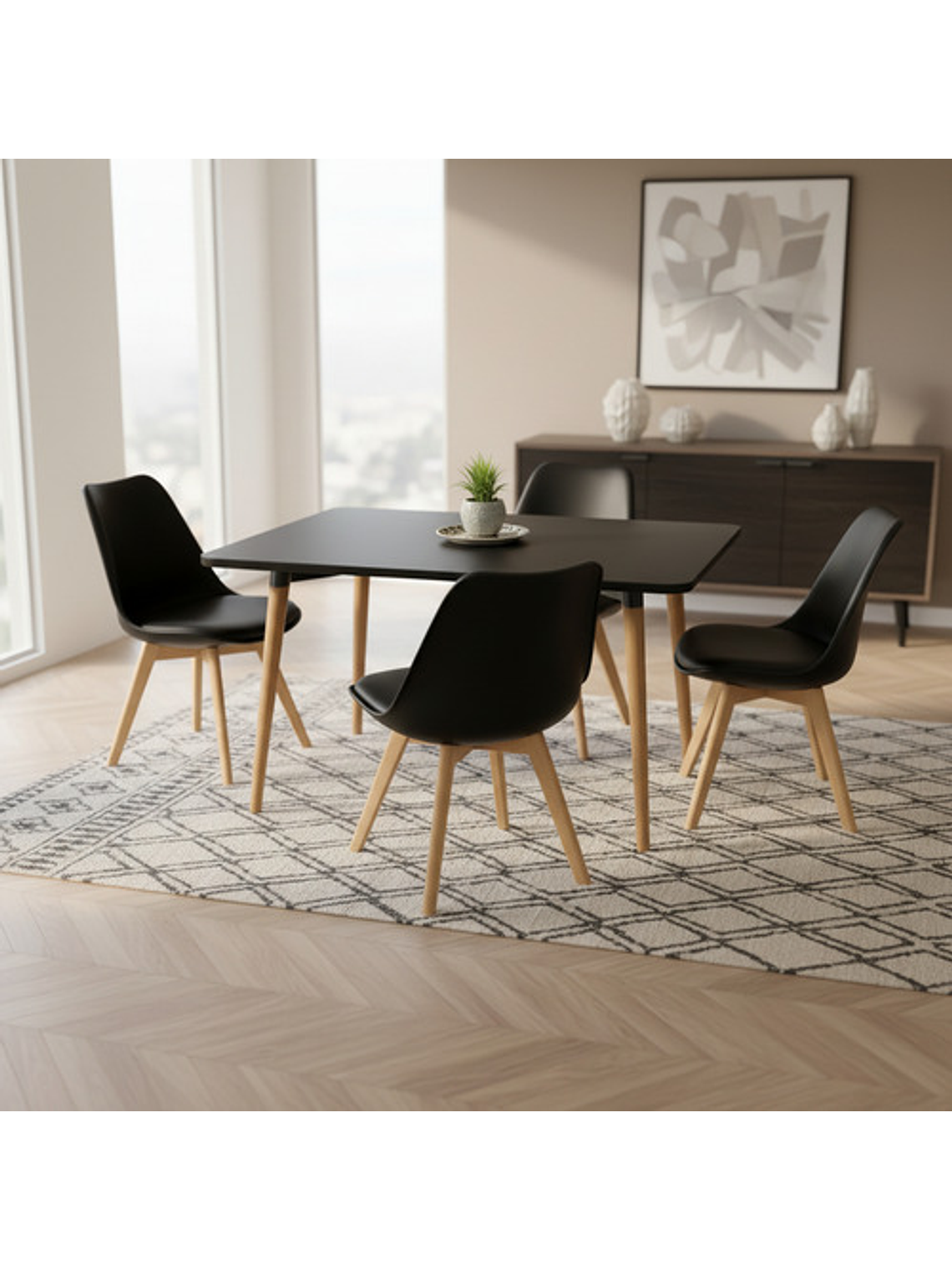 Comedor 4 Sillas Tulipa Negra + Mesa Nordic Negra 100x60 1