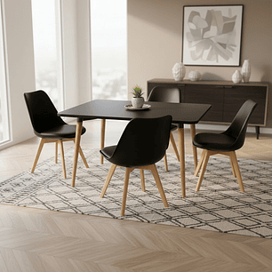 Comedor 4 Sillas Tulipa Negra + Mesa Nordic Negra 100x60