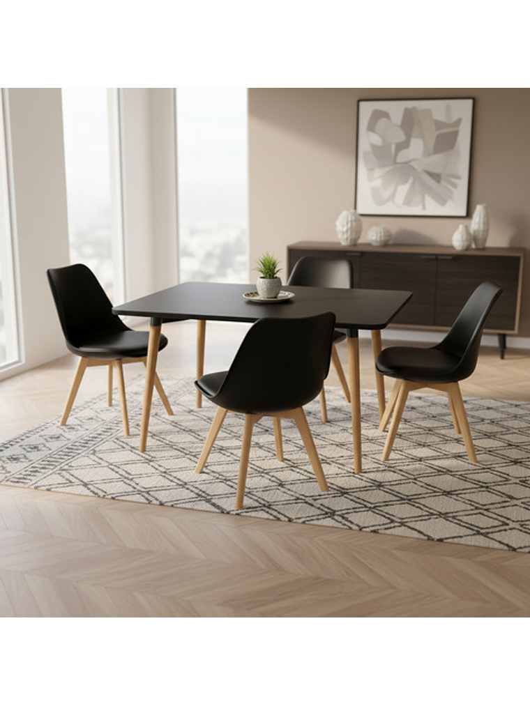 Comedor 4 Sillas Tulipa Negra + Mesa Nordic Negra 100x60 1