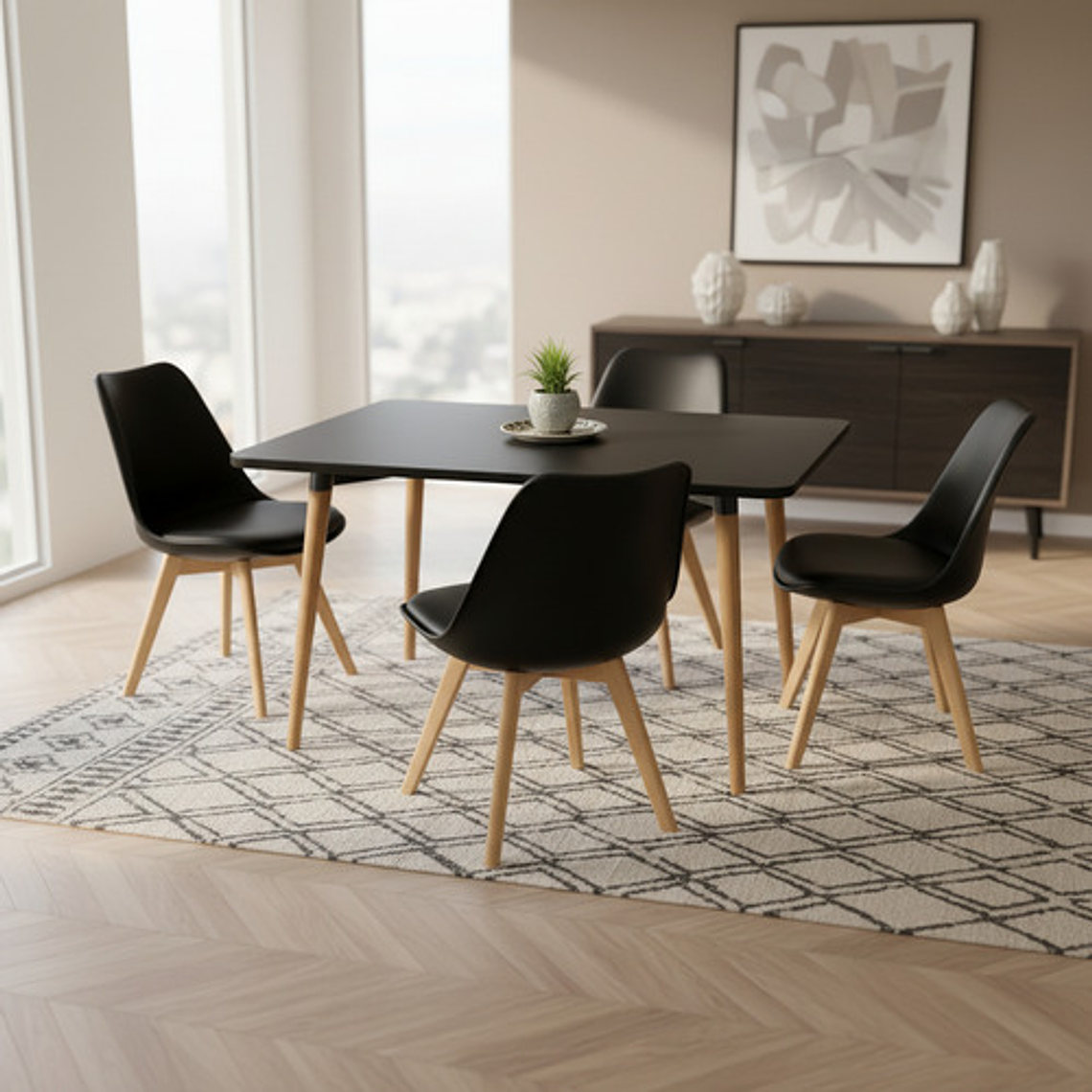 Comedor 4 Sillas Tulipa Negra + Mesa Nordic Negra 100x60 1