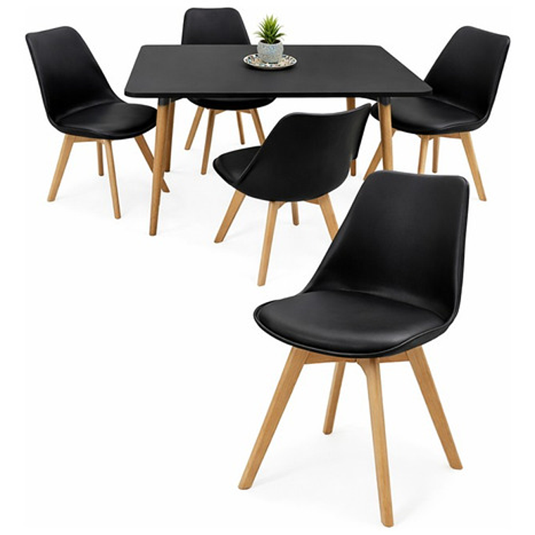 Comedor 4 Sillas Tulipa Negra + Mesa Nordic Negra 100x60 2
