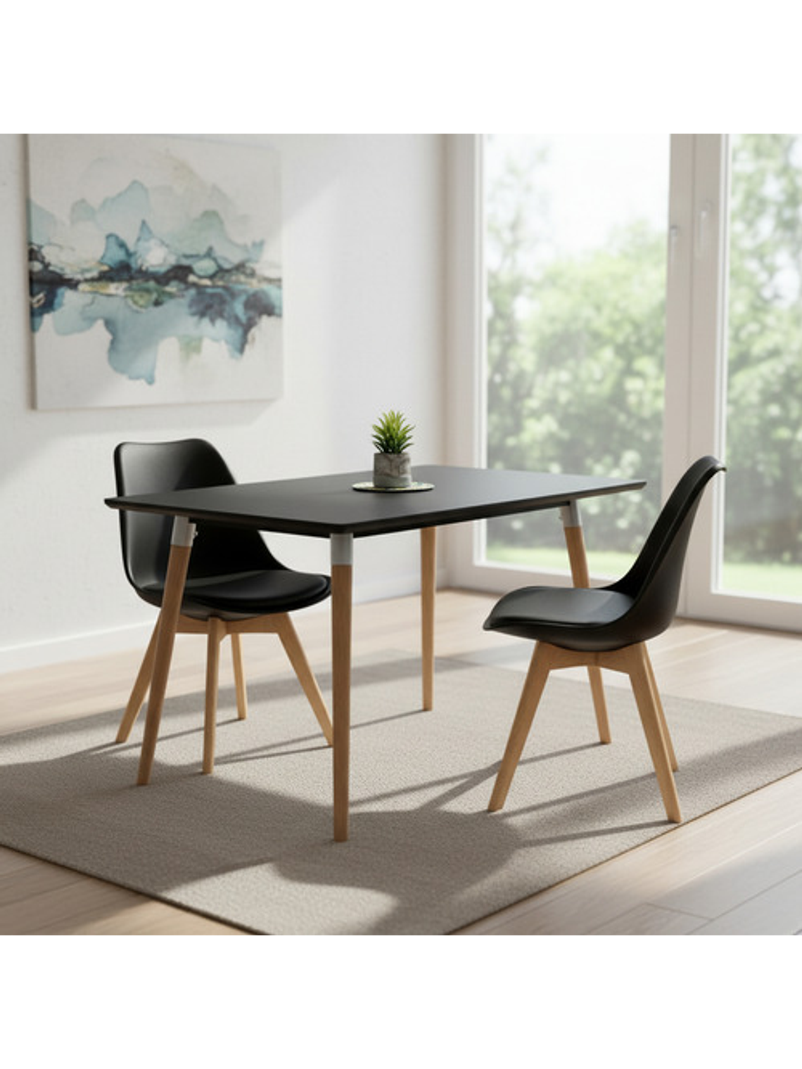 Comedor 4 Sillas Tulipa Negra + Mesa Nordic Negra 100x60 3