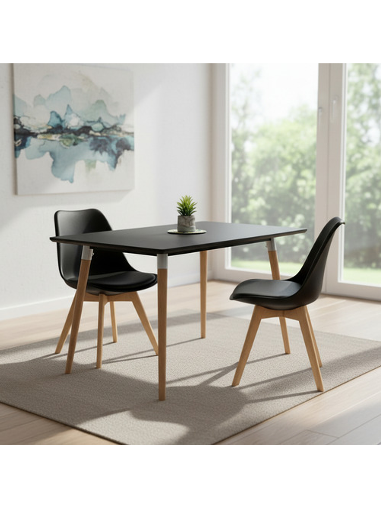Comedor 4 Sillas Tulipa Negra + Mesa Nordic Negra 100x60 3