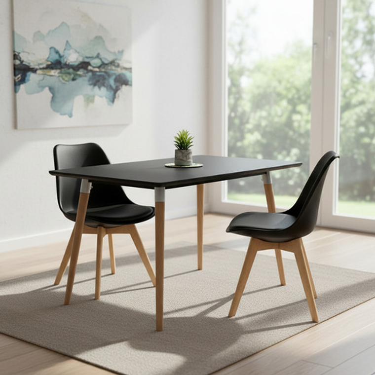 Comedor 4 Sillas Tulipa Negra + Mesa Nordic Negra 100x60 3