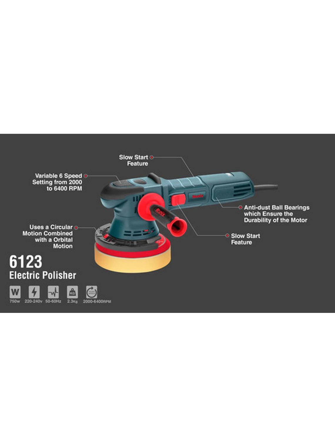 Pulidora Automotriz 6123 Ronix Prof 750w Vel. Variable 6puLG 2