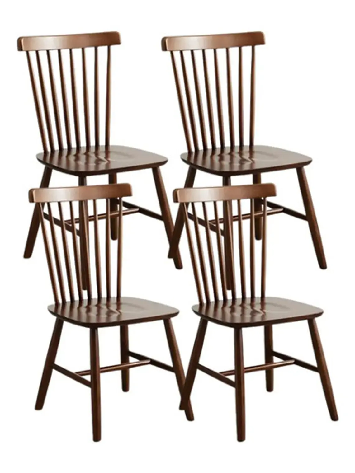 Silla Windsor De Madera Barniz Natural Set 4 Unidades Estructura De La Silla Marrón Liso Marrón Oscuro 1