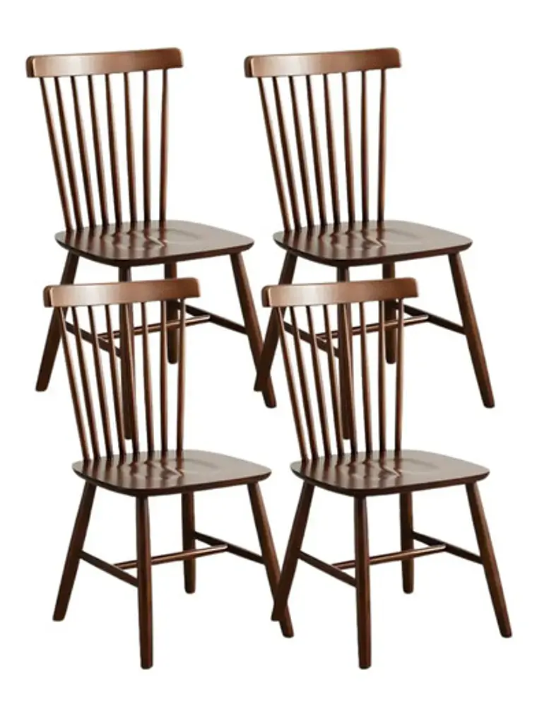 Silla Windsor De Madera Barniz Natural Set 4 Unidades Estructura De La Silla Marrón Liso Marrón Oscuro 1