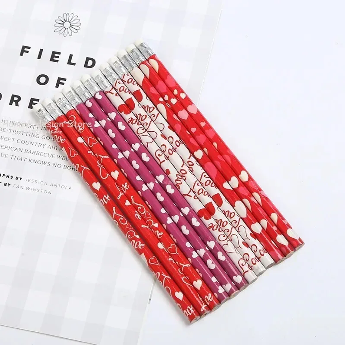 12 PCS Valentine's Day Love Pink Pencil With Eraser Pencil Sharpener Student Writing Stationery Pencil For Gifts 1