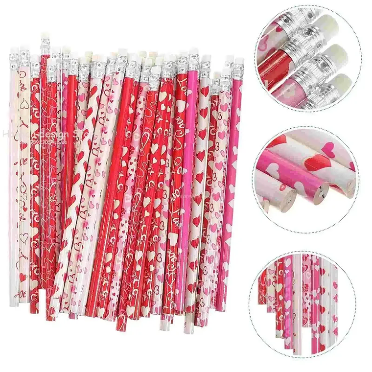 12 PCS Valentine's Day Love Pink Pencil With Eraser Pencil Sharpener Student Writing Stationery Pencil For Gifts 2