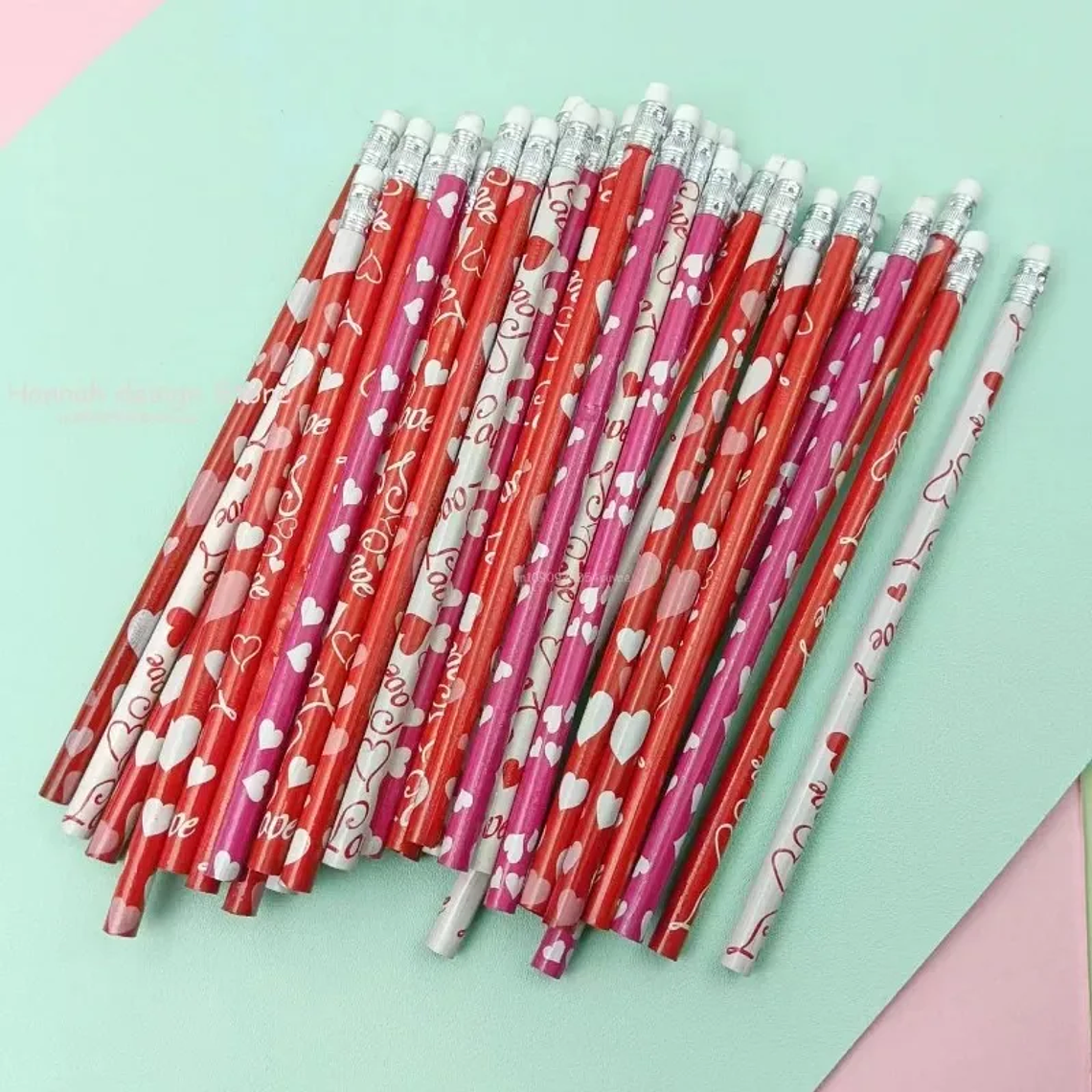 12 PCS Valentine's Day Love Pink Pencil With Eraser Pencil Sharpener Student Writing Stationery Pencil For Gifts 5