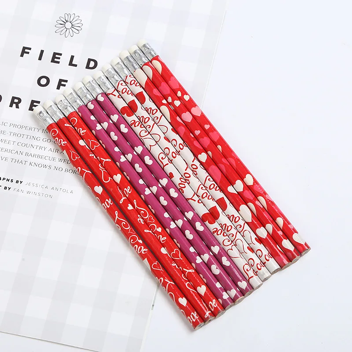 12 PCS Valentine's Day Love Pink Pencil With Eraser Pencil Sharpener Student Writing Stationery Pencil For Gifts 12