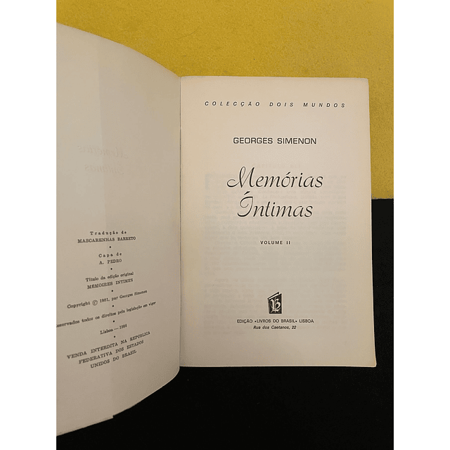 Georges Simenon - Memórias íntimas, Vol. II