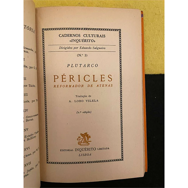 Plutarco - Péricles: Reformador de Atenas. Cadernos culturais nº 3