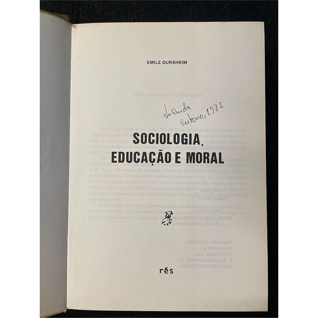 E. Durkheim - Sociologia, educação e moral