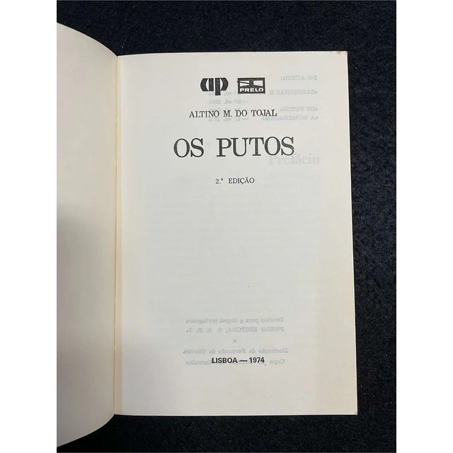Altino M. Do Tojal - Os putos. LIVRO DE BOLSO