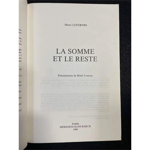 Henri Lefebvre - La somme et le reste