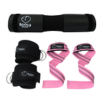 Kit de entrenamiento ProFit Comfort - Straps para Gym, Tobilleras para Polea y Almohadilla para Pesas