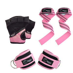 Pack Fit │Guantes Glitter, Tobilleras y Straps Rosa