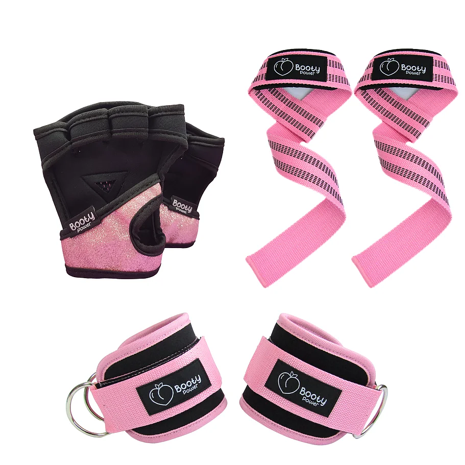 Pack Fit │Guantes Glitter, Tobilleras y Straps Rosa 1
