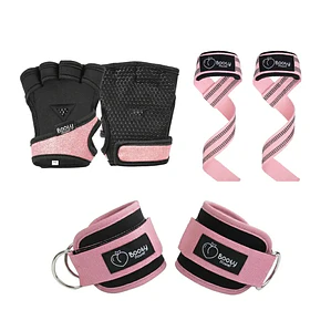 Pack Fit │Guantes Glitter, Tobilleras y Straps Rosa