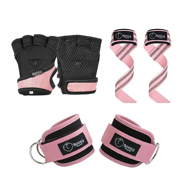 Pack Fit │Guantes Glitter, Tobilleras y Straps Rosa 1