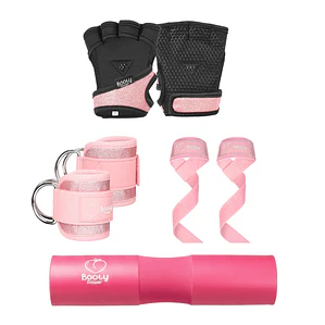 Pack Esenciales  Gym │ Almohadilla, Guantes, Tobilleras y Straps Glitter Rosa 