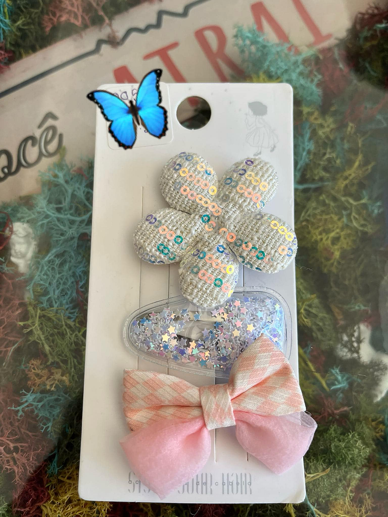 Presilhas de Cabelo com Laço e Apliques Brilhantes 3