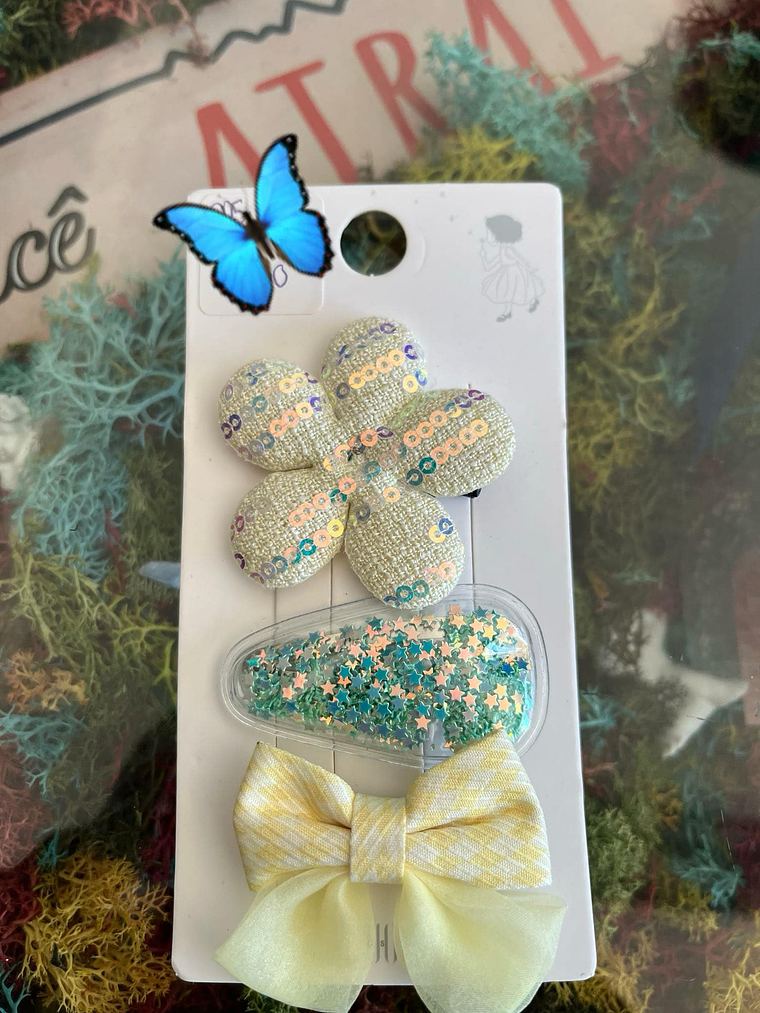 Presilhas de Cabelo com Laço e Apliques Brilhantes 5