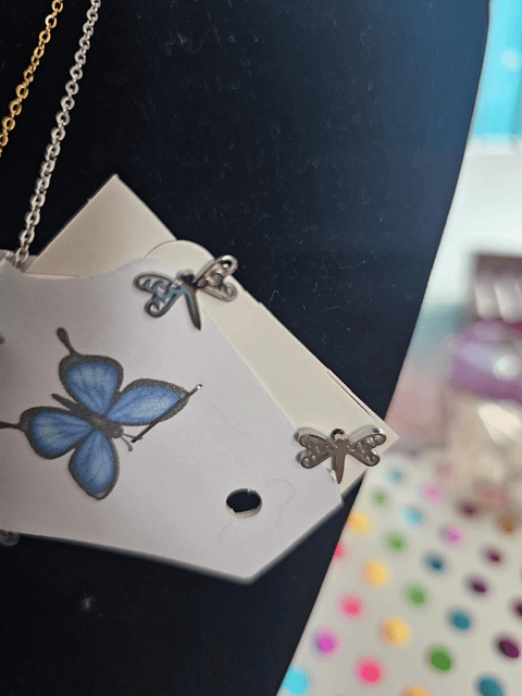 Conjunto Colar e Brincos Libélula dourado  e Prateado