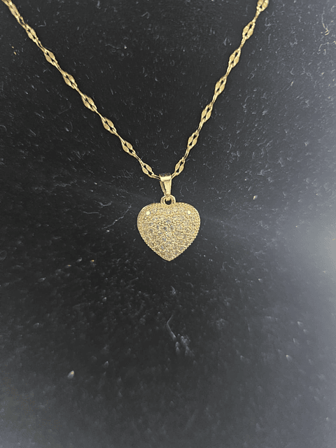 Colar de Coração Duplo com Pérola e Zircônias - dourado