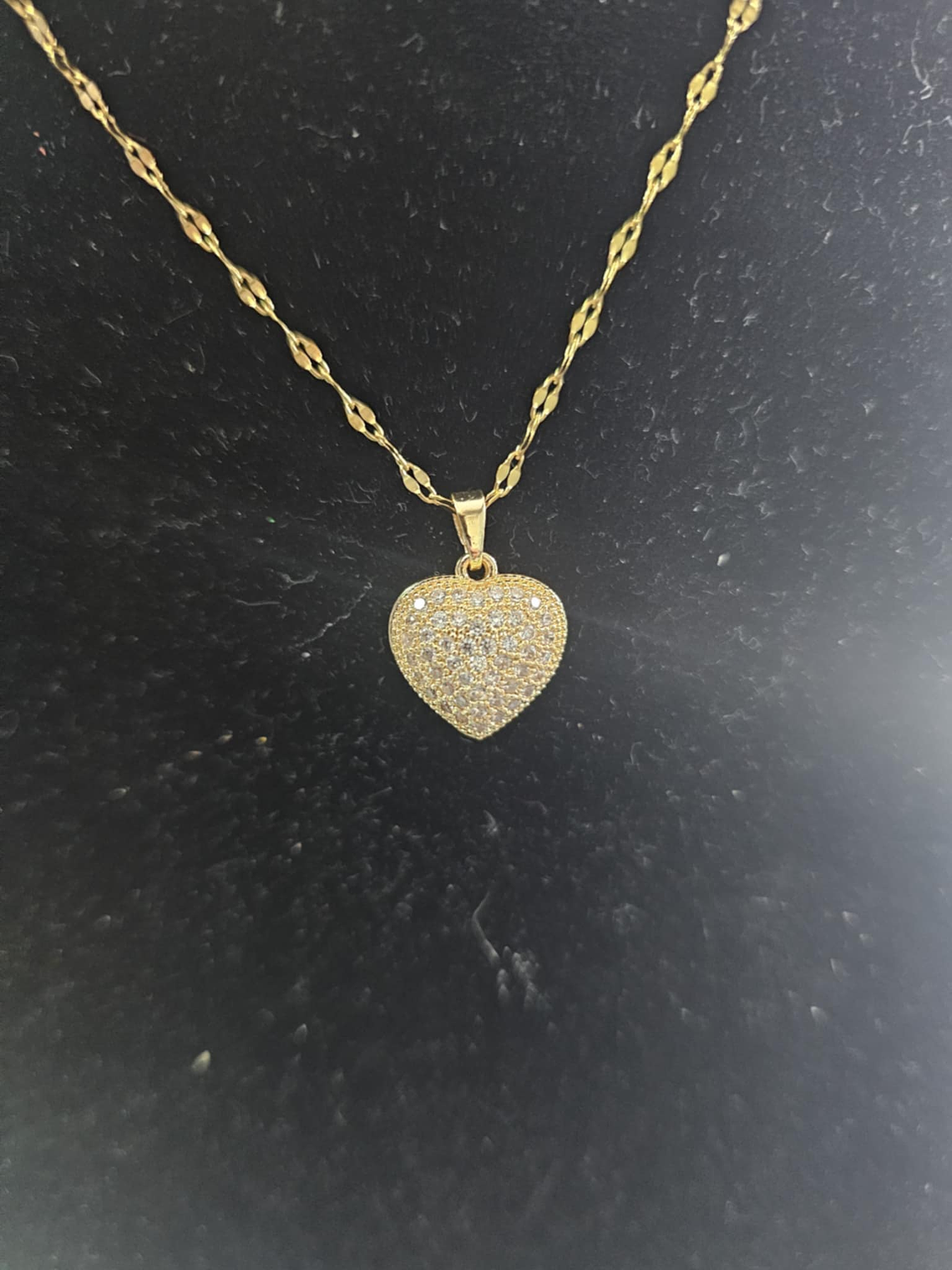 Colar de Coração Duplo com Pérola e Zircônias - dourado 1