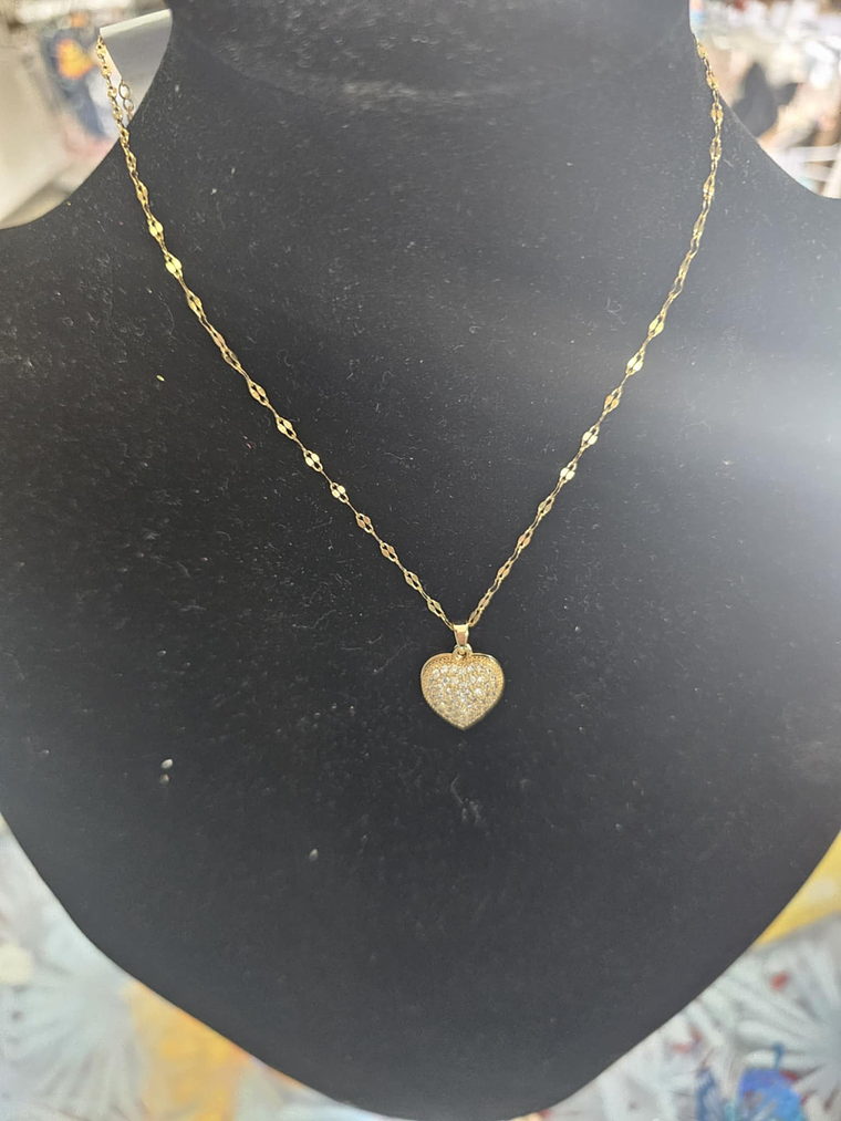 Colar de Coração Duplo com Pérola e Zircônias - dourado 3