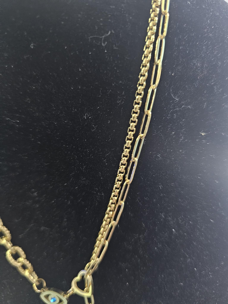 Colar Corrente Assimétrica com Pingente Mão de Fátima e Olho Grego 3