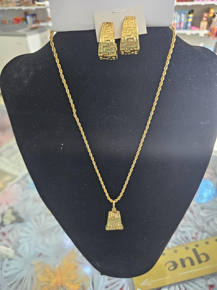 Conjunto Dourado Luxo Grego – Colar e Brincos 2